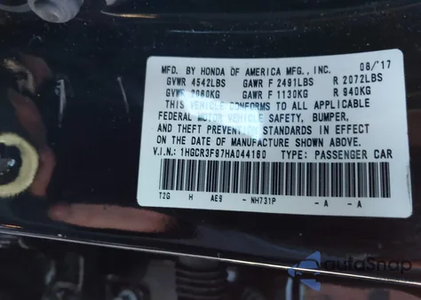 2017 Honda Accord Touring V6 from USA, damaged, VIN 1HGCR3F97HA044160